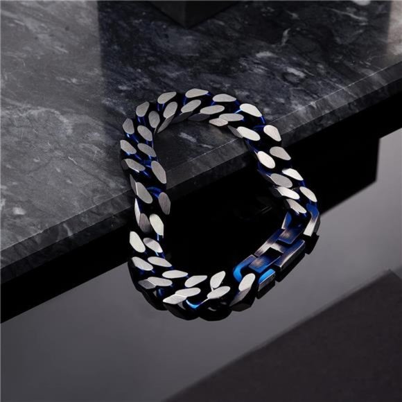 Bracelets for Men-Stainless Steel Fold Over Clasp Cuban Chain Mens Bracelet - Picture 5 of 6